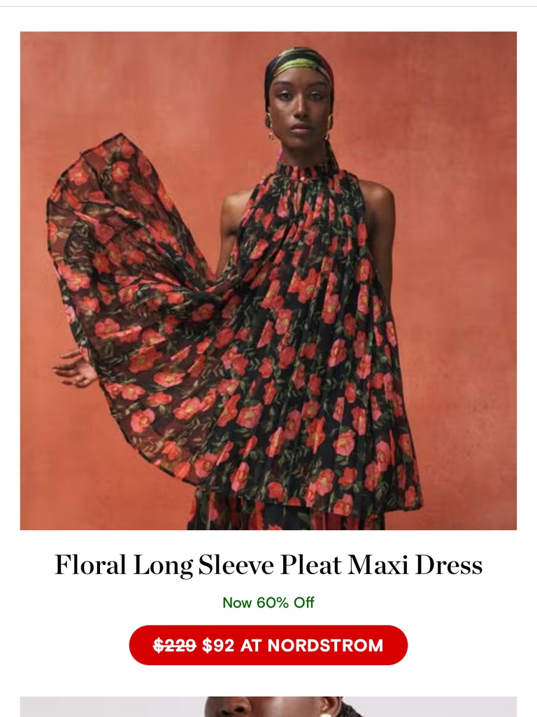 Nordstrom By Harbison Black Maxi Pleat Dress With Red Floral Print